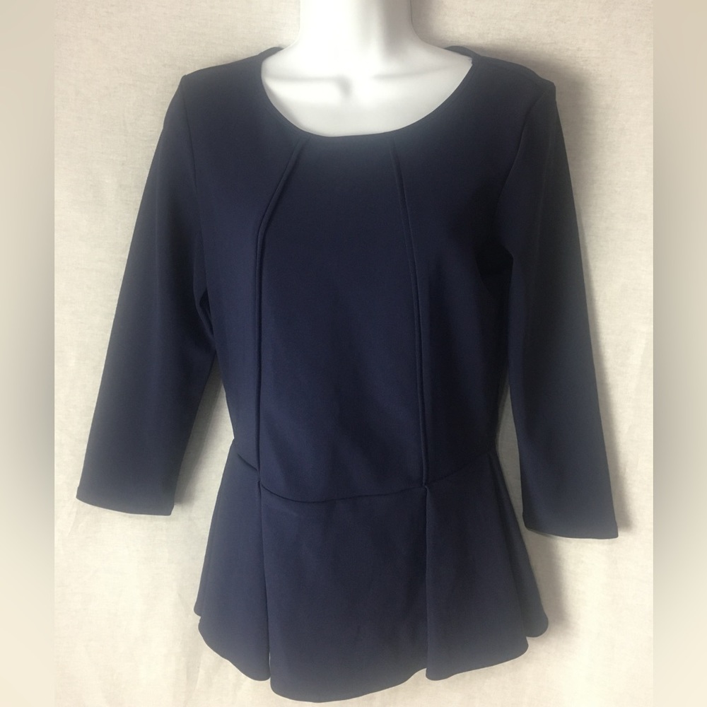 Boston Proper navy pleated top NWT
